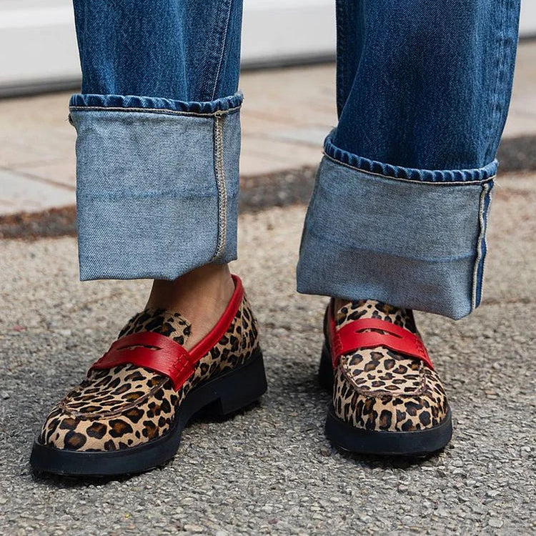 Valentina | Leopard Print Loafer with Red Detail