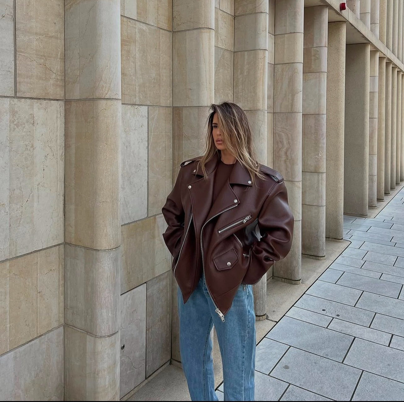 Arielle | Grained Moto Jacket