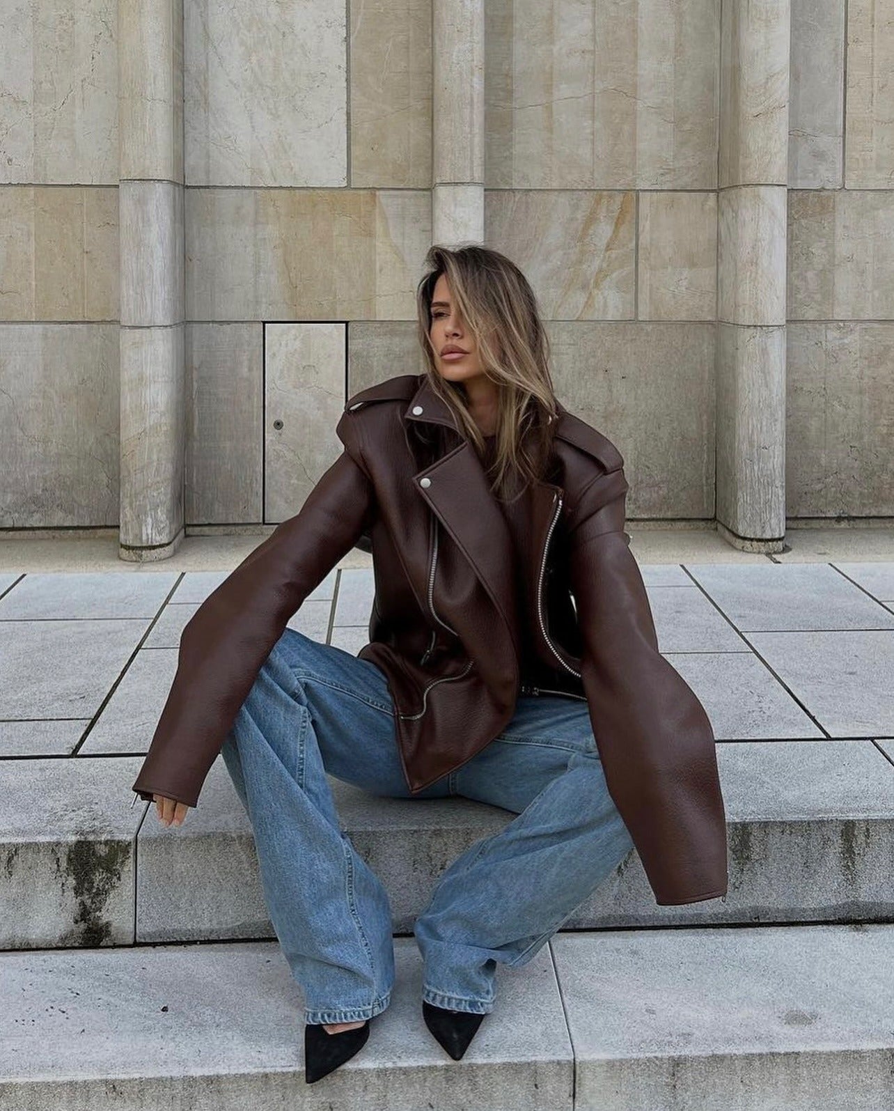 Arielle | Grained Moto Jacket