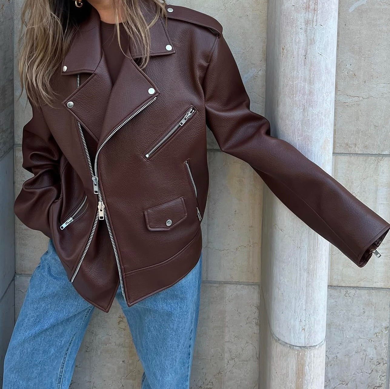Arielle | Grained Moto Jacket