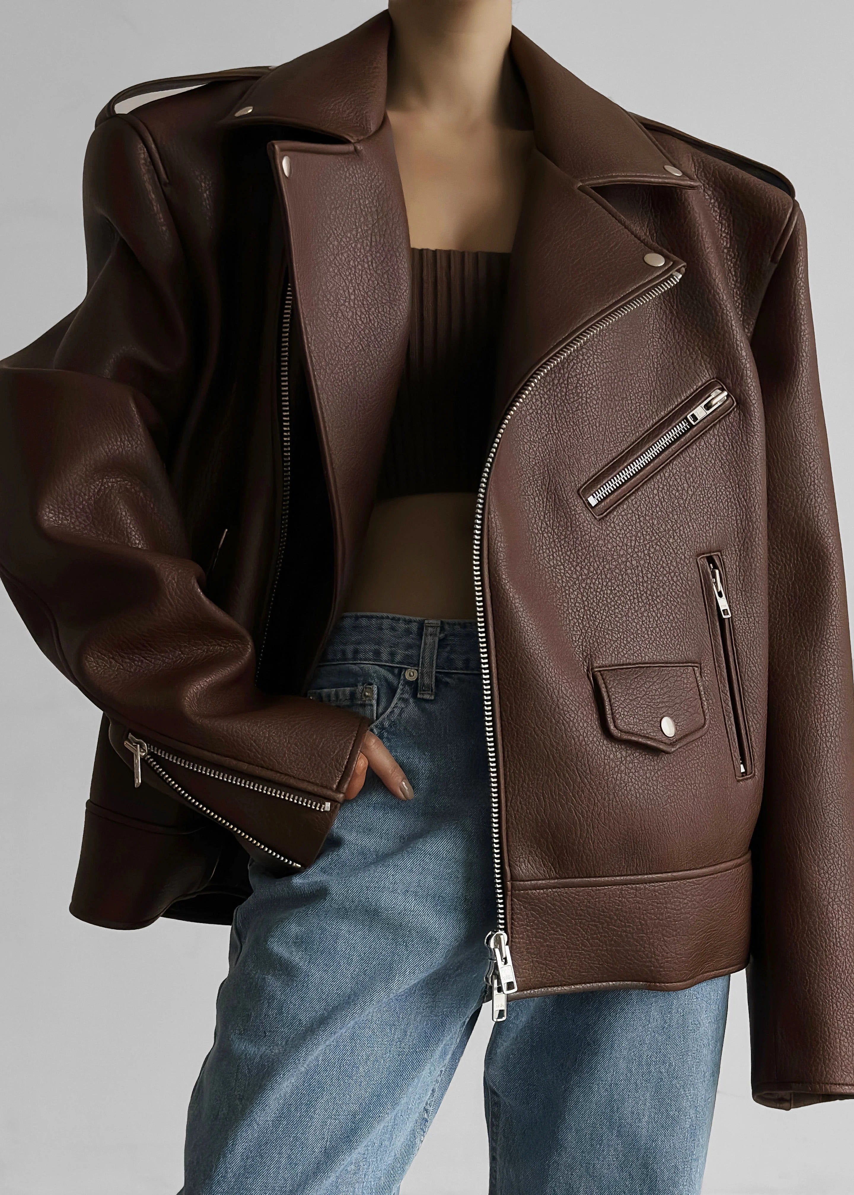 Arielle | Grained Moto Jacket