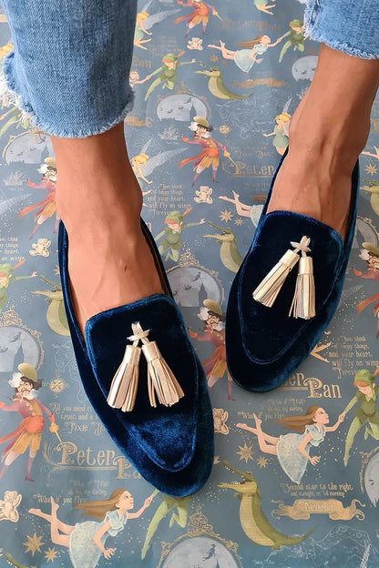 Celeste | Midnight Velvet Tasseled Loafers