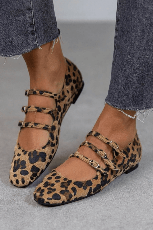Evangeline | Leopard Triple-Buckle Flats