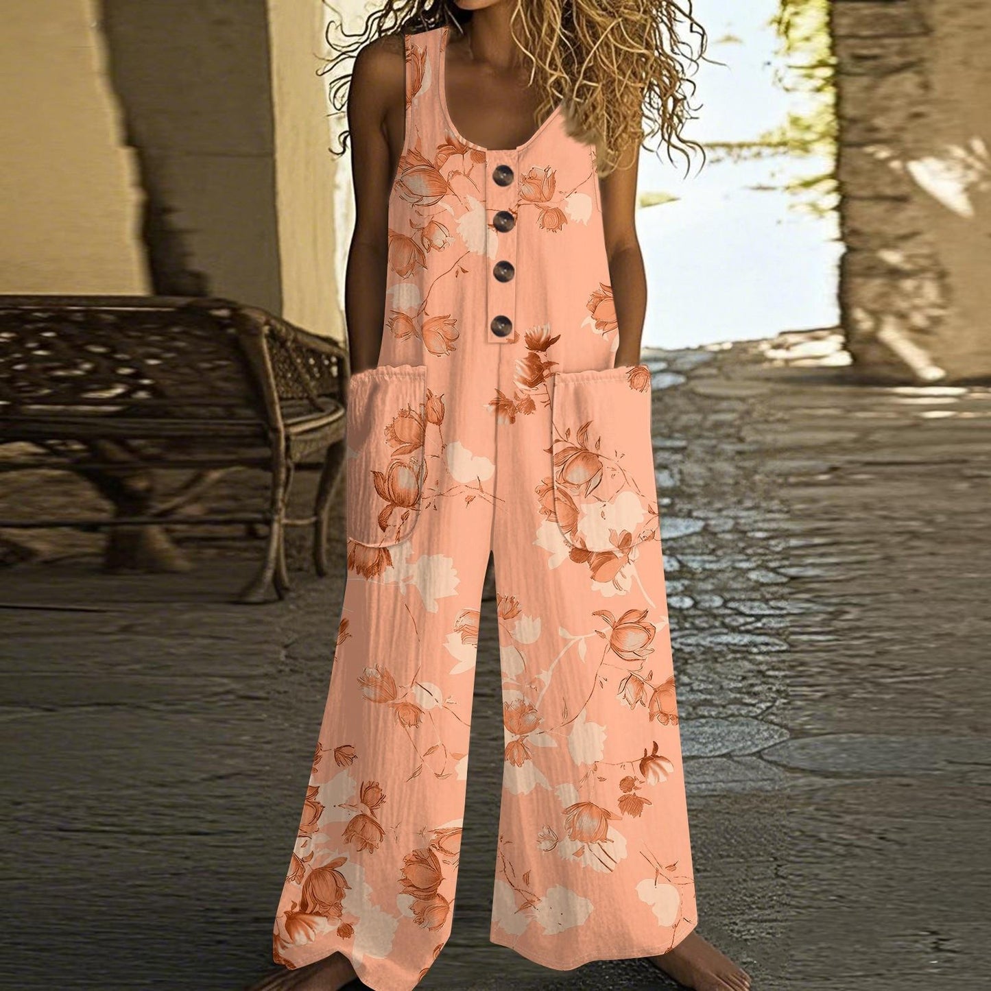 Olivia | Peach Blossom Wide-Leg Jumpsuit