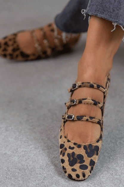 Evangeline | Leopard Triple-Buckle Flats
