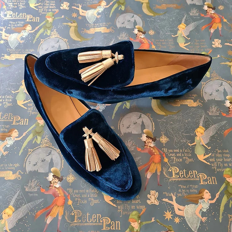 Celeste | Midnight Velvet Tasseled Loafers