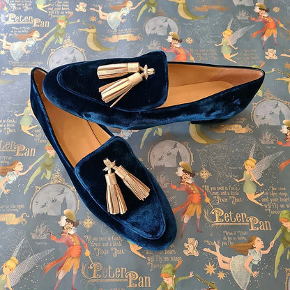 Celeste | Midnight Velvet Tasseled Loafers