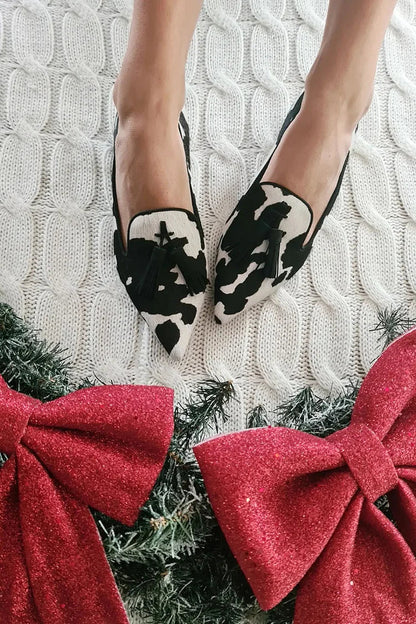 Adrienne | Cow Print Tassel Loafers