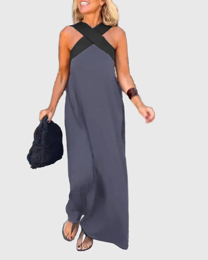 Celeste | Crossover Halter Maxi Dress