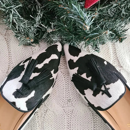 Adrienne | Cow Print Tassel Loafers