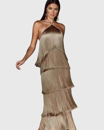 Delphine | Fringed Halter Dress