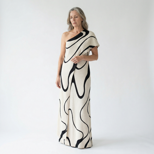 Delphine | Abstract Off-Shoulder Maxi Dress