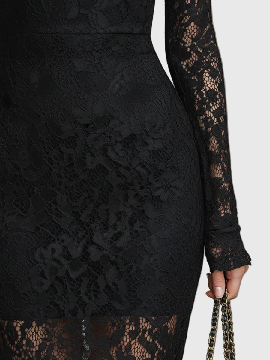 Valentina | Lace-Textured Fishtail Maxi Dress