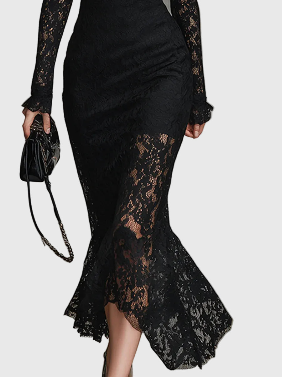 Valentina | Lace-Textured Fishtail Maxi Dress