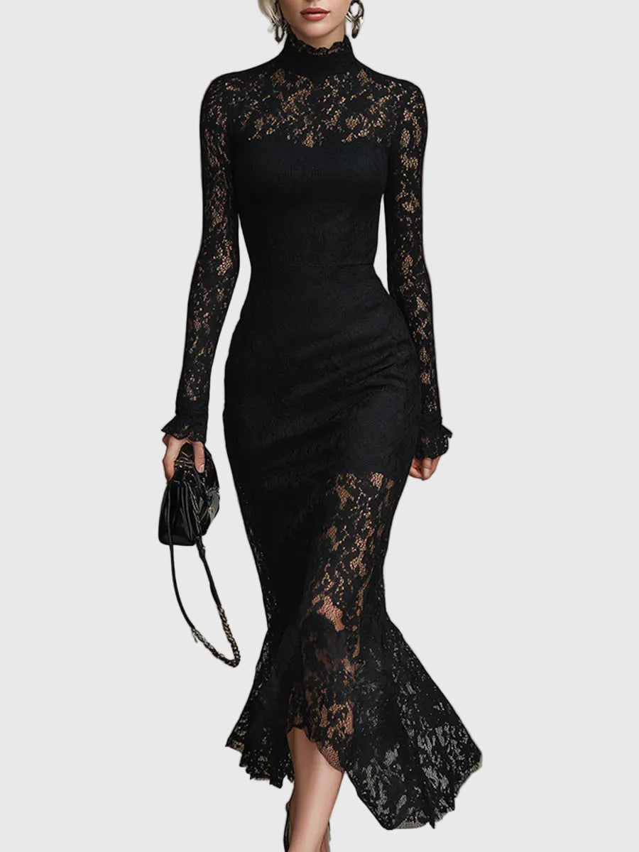 Valentina | Lace-Textured Fishtail Maxi Dress