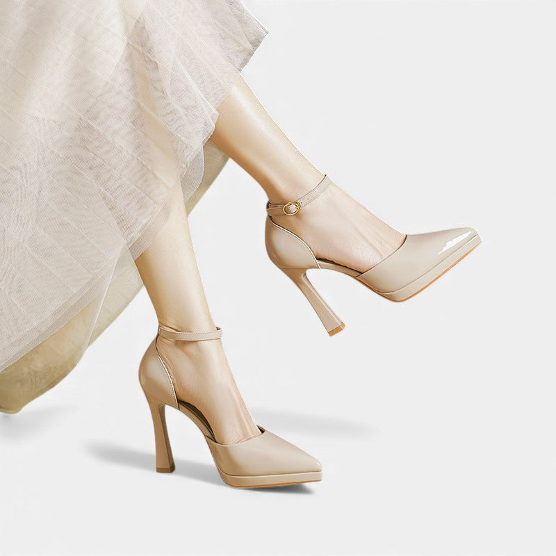 Gabrielle | Pointed Leather Ankle-Strap Pumps