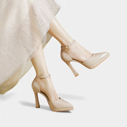 Gabrielle | Pointed Leather Ankle-Strap Pumps