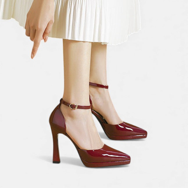 Gabrielle | Pointed Leather Ankle-Strap Pumps