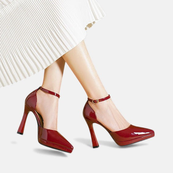 Gabrielle | Pointed Leather Ankle-Strap Pumps