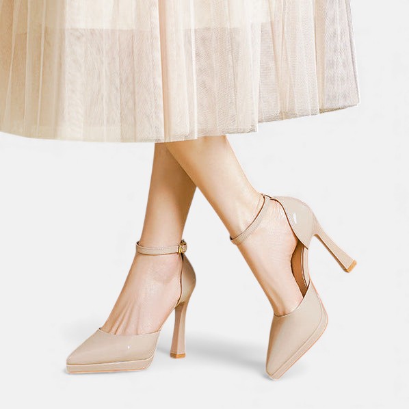 Gabrielle | Pointed Leather Ankle-Strap Pumps