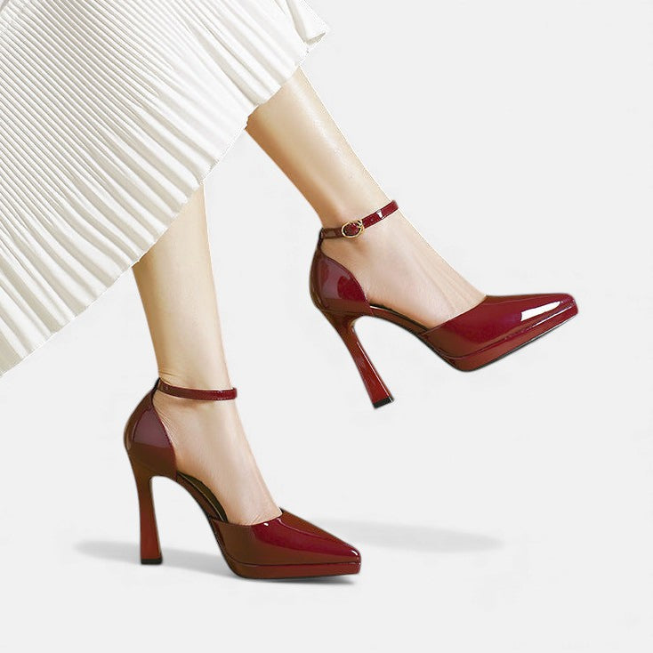 Gabrielle | Pointed Leather Ankle-Strap Pumps