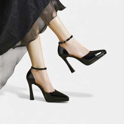 Gabrielle | Pointed Leather Ankle-Strap Pumps