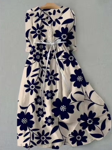 Margot | Navy Floral Button-Down Dress