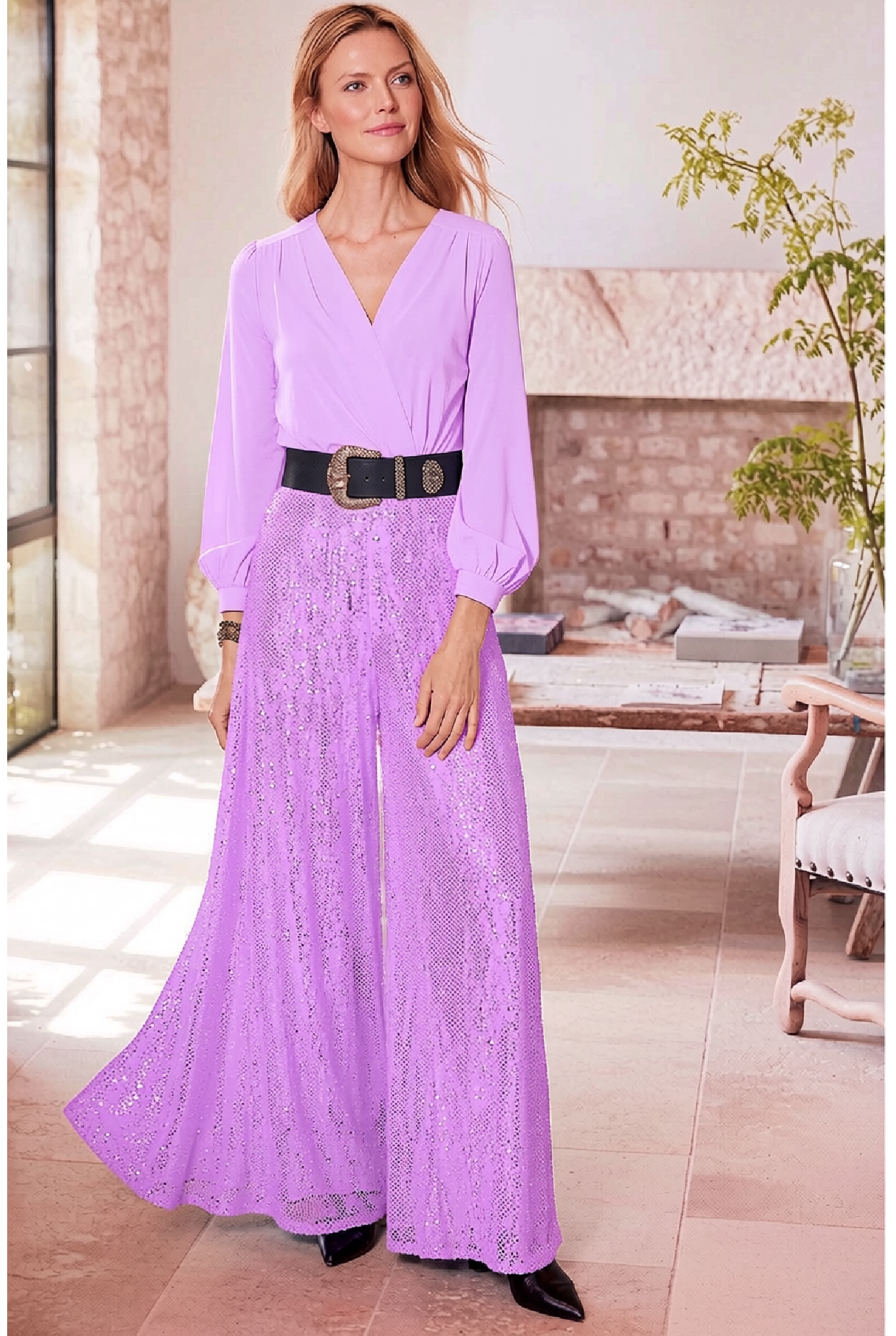 Evangeline | Sequined Wide-Leg Jumpsuit