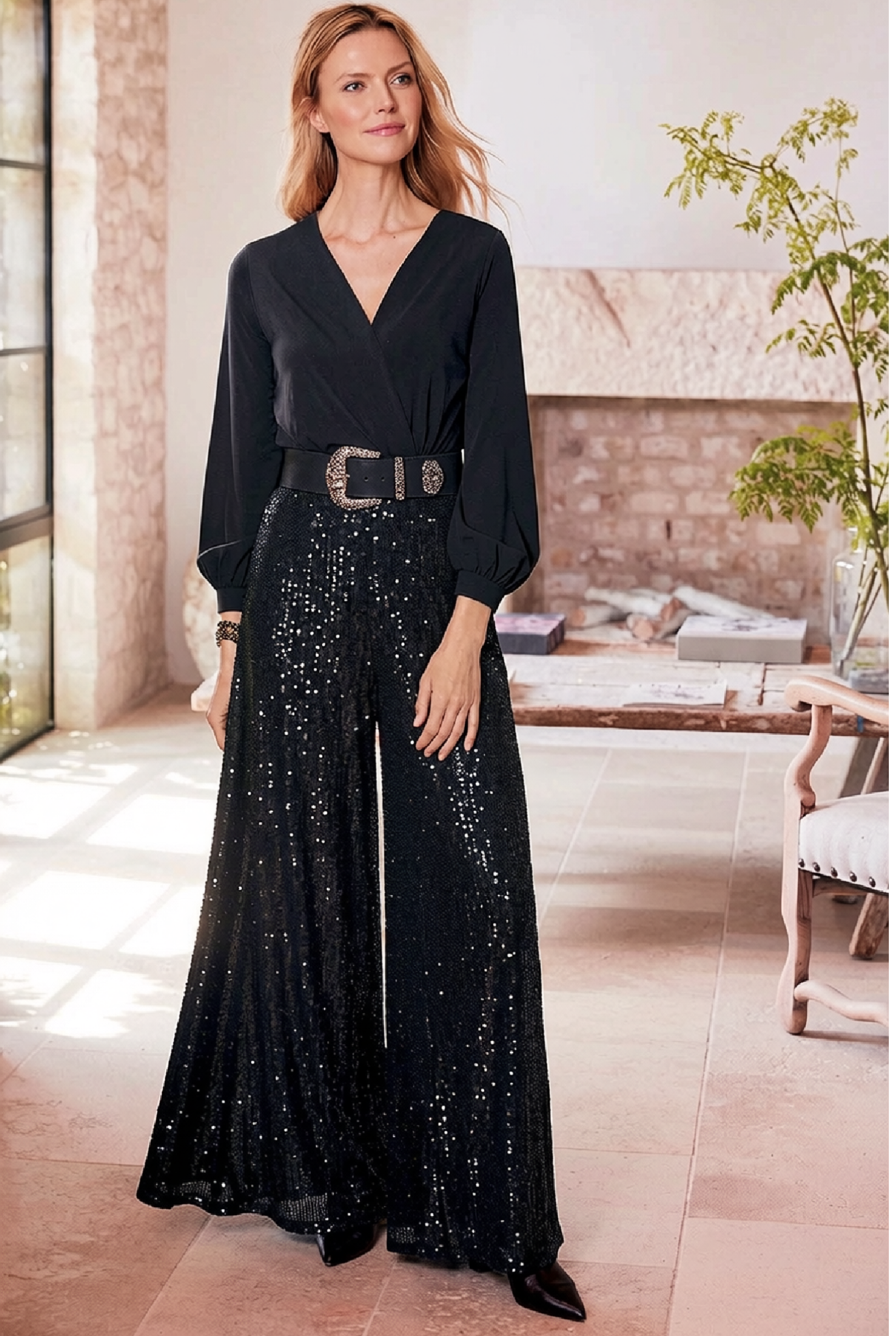 Evangeline | Sequined Wide-Leg Jumpsuit