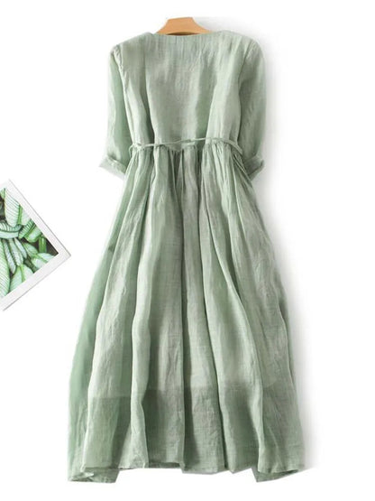 Delphine | Sage Ruffle-Trim Midi Dress