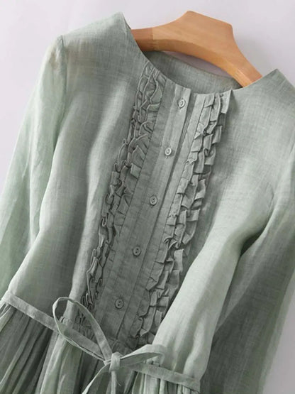 Delphine | Sage Ruffle-Trim Midi Dress