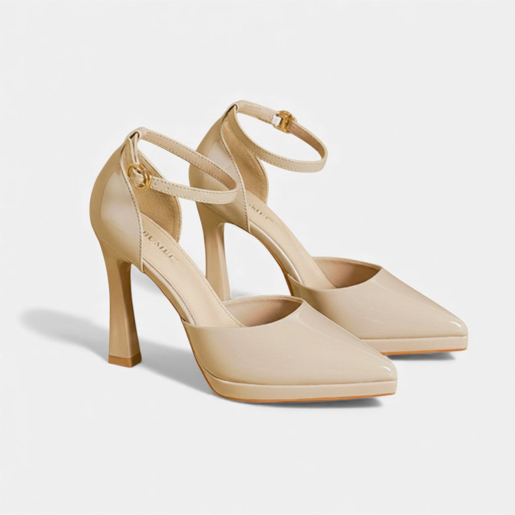 Gabrielle | Pointed Leather Ankle-Strap Pumps