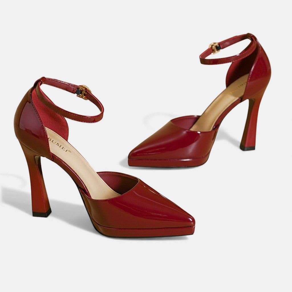 Gabrielle | Pointed Leather Ankle-Strap Pumps