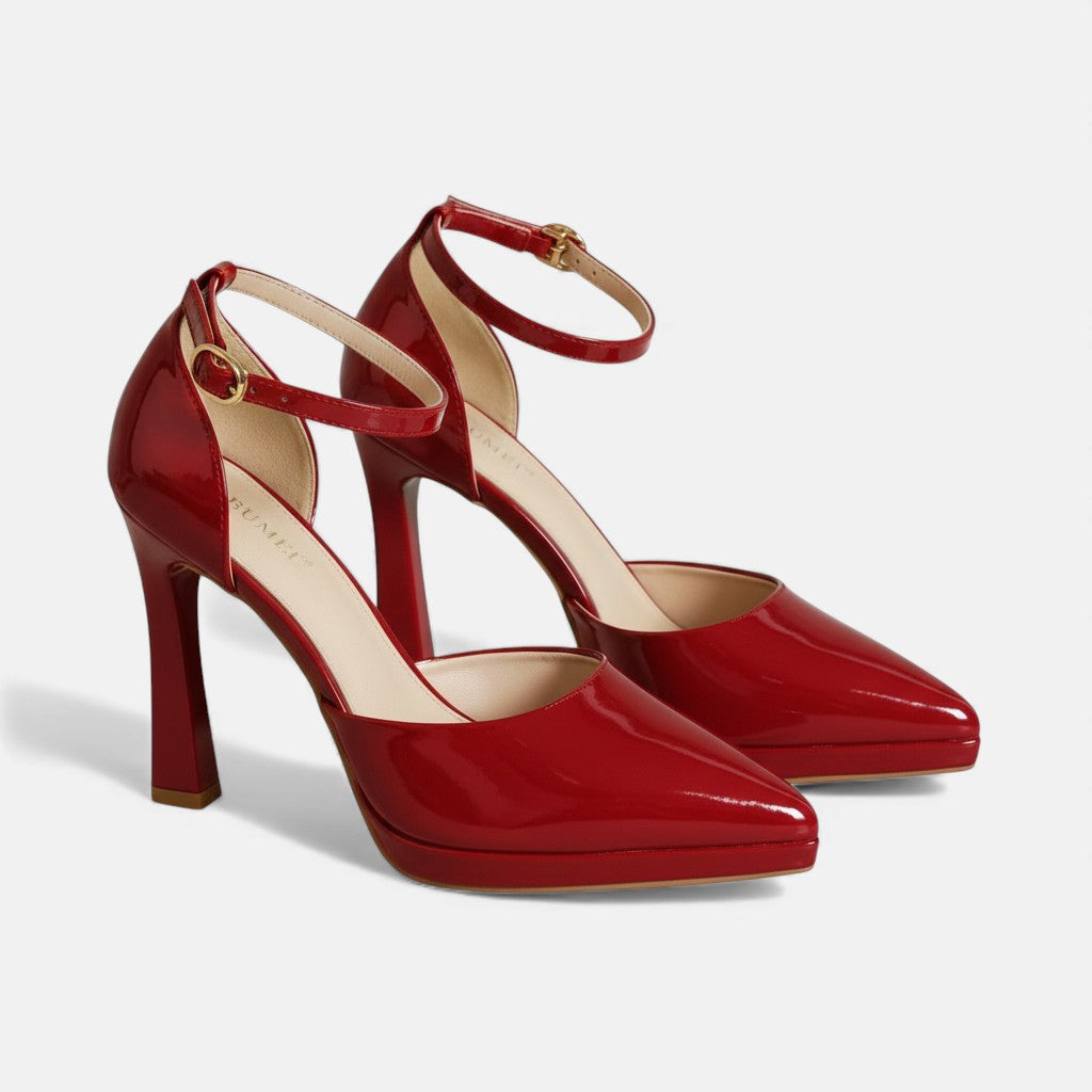 Gabrielle | Pointed Leather Ankle-Strap Pumps