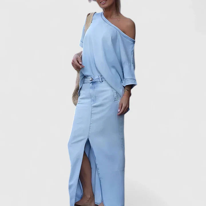 Sophia | Asymmetric Off-Shoulder Maxi Set